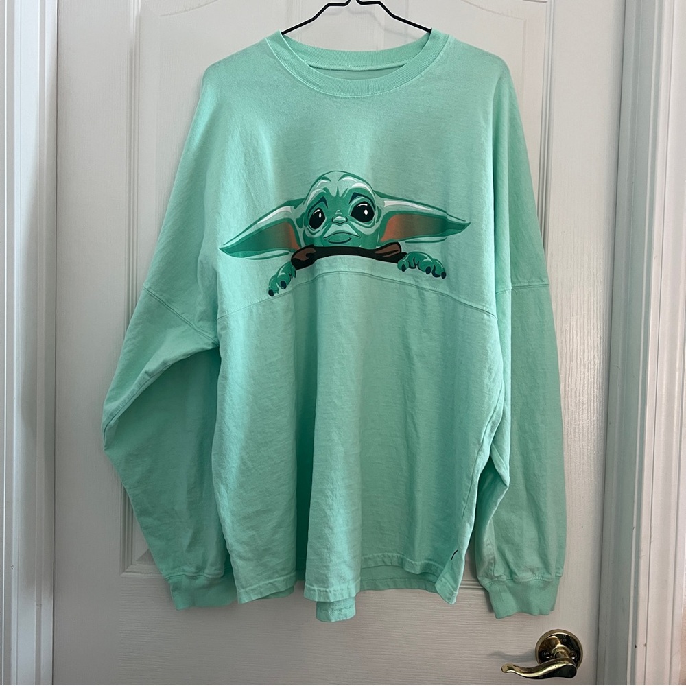 Disney Mint Green Grogu Peeking Long Sleeve Tee